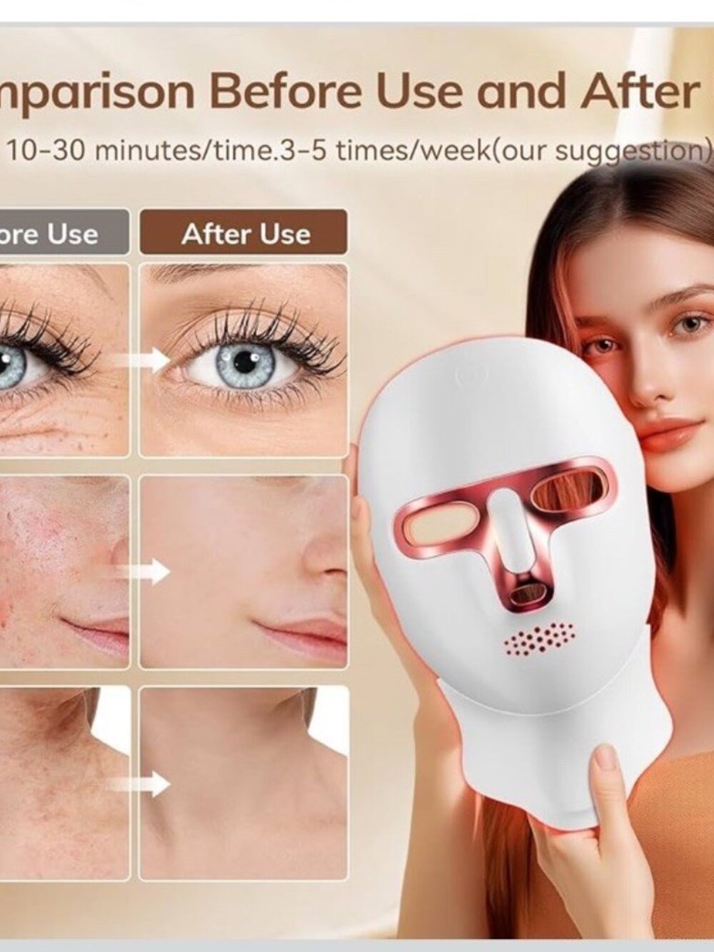 Cordless LED Face and Neck Mask 7 Color Light Therapy Red Light Rechargable - Picture 4 of 9